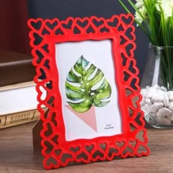 Фоторамка пластик 10х15 см "Сердца" красная 20,8х16 см