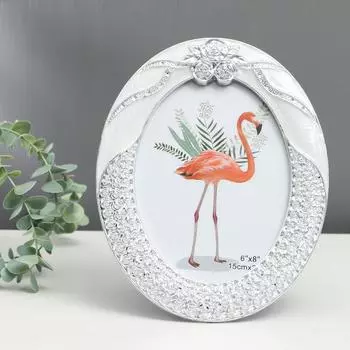 Фоторамка пластик 15х20 см "Овал с серебристыми розами" сливочная 23х18х1,5 см