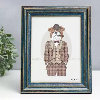 Фоторамка пластик 15х20 см "Синяя с позолотой" 25х20 см