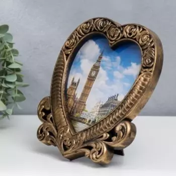 Фоторамка пластик 18х18 см "Сердце с розами" тёмное золото 21,5х20 см