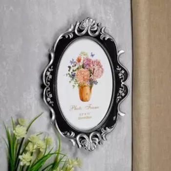 Фоторамка пластик 28х22 см "Медальон" тёмное серебро 37х30 см