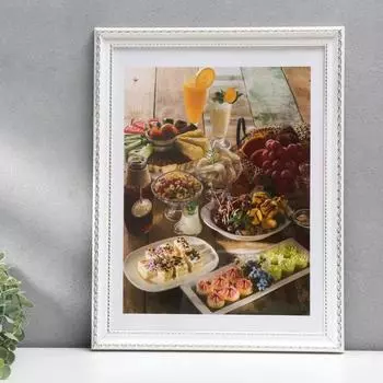 Фоторамка пластик 30х40 см (881S) белый с серебром (пластиковый экран)