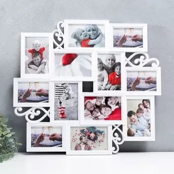 Фоторамка пластик на 12 фото 9х13, 10х15 см "Коллаж воспоминаний" белая 51х54,5 см 2751093