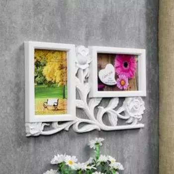 Фоторамка пластик на 2 фото 10х15 см "3 розы" белая 34х20 см