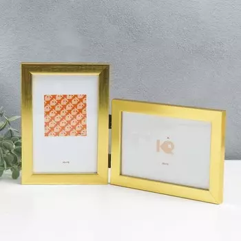 Фоторамка пластик на 2 фото "KRUZO", цв. золотой