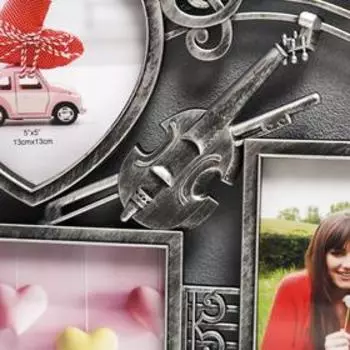 Фоторамка-коллаж на 3 фото 1015, 1313 см «Скрипка и ноты», пластик, мультирамка, серебро 3432 см