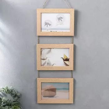 Фоторамка пластик на 3 фото 10х15 см "Бук" на веревке 48х16 см