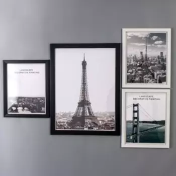 Фоторамка пластик на 4 фото+полочка "Сканди" чёрно-белые набор 67х160 см