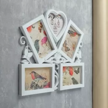 Фоторамка-коллаж на 5 фото 1015, 1212 см «Бабочки и вензель», пластик, мультирамка, белая, 34.537 см