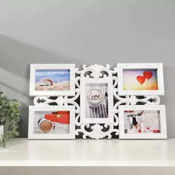 Фоторамка пластик на 5 фото 10х15 см "Узорная" белая 30,5х53 см