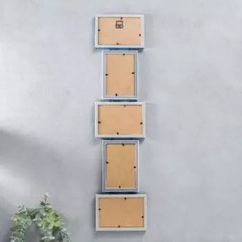 Фоторамка пластик на 5 фото "KRUZO", цв. с бусинами бело-синий