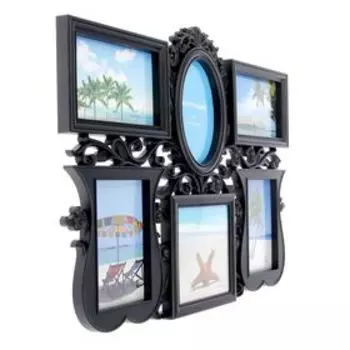 Фоторамка пластик на 6 фото 10х15 см, 13х13 см "Кружева" чёрная 48х36 см