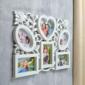 Фоторамка пластик на 6 фото 10х15 см, 15х15 см "Розарий" белая 50,5х37 см