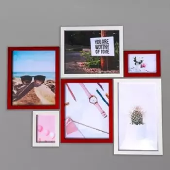 Фоторамка пластик на 6 фото+надпись+полочки "Family. Птицы" шоколадно-белые набор 86х186 см 736784