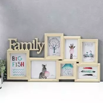 Фоторамка пластик на 7 фото 10х10, 10х15, 13х18, 15х20 см "Семья" бежевая 33,5х65 см