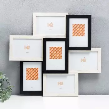 Фоторамка пластик на 7 фото "KRUZO", цв. под дерево черно-белый