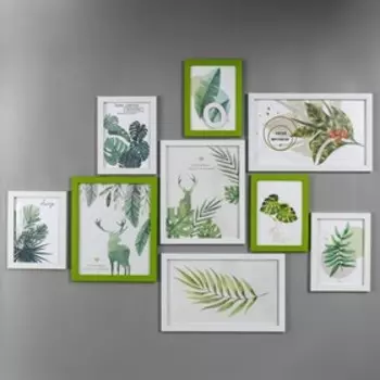 Фоторамка пластик на 9 фото+надпись "Home. You Me" зелёно-белые набор 75х152 см