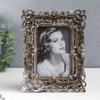 Фоторамка полистоун 10х15 см "Ампир" серебро 22,5х17,5 см