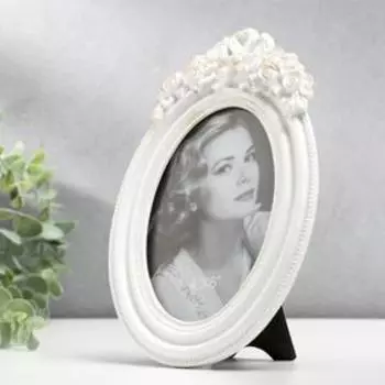 Фоторамка полистоун 10х15 см "Бант и розы" белоснежная 22х15 см