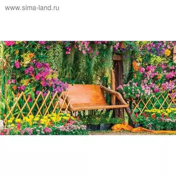 Фотосетка, 300 158 см, с фотопечатью, люверсы шаг 1 м, «Скамейка в цветах», Greengo