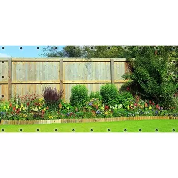 Фотосетка, 314 155 см, с фотопечатью, люверсы шаг 0.3 м, «Клумба вдоль забора»