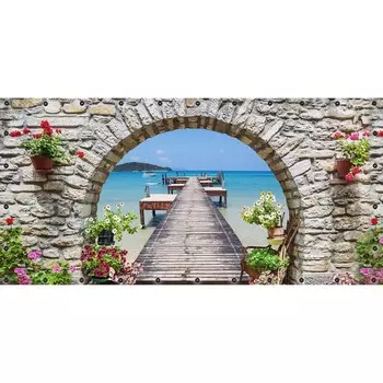 Фотосетка, 314 155 см, с фотопечатью, люверсы шаг 0.3 м, «Арка с видом на море»
