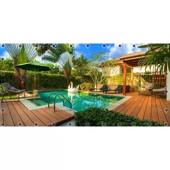 Фотосетка, 314 155 см, с фотопечатью, люверсы шаг 0.3 м, «Вилла с бассейном»