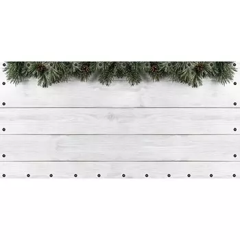 Фотосетка, 314 155 см, с фотопечатью, люверсы шаг 0.3 м, «Белые доски с еловыми ветками»