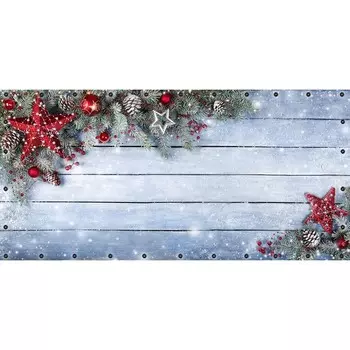 Фотосетка, 314 155 см, с фотопечатью, люверсы шаг 0.3 м, «Новогодние лапы ели на досках»