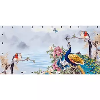 Фотосетка, 314 155 см, с фотопечатью, люверсы шаг 0.3 м, «Птицы над водой»