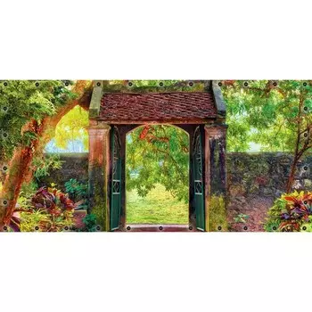 Фотосетка, 314 155 см, с фотопечатью, люверсы шаг 0.3 м, «Старинные врата»