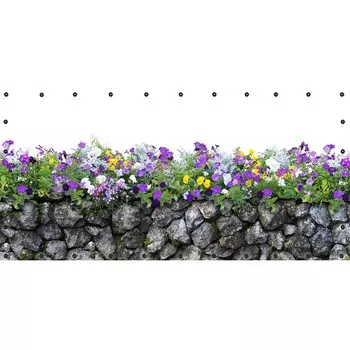 Фотосетка, 314 155 см, с фотопечатью, люверсы шаг 0.3 м, «Цветник на камнях»