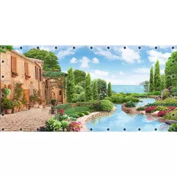 Фотосетка, 314 155 см, с фотопечатью, люверсы шаг 0.3 м, «Домик у воды»