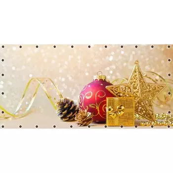 Фотосетка, 314 155 см, с фотопечатью, люверсы шаг 0.3 м, «Новогодние игрушки»