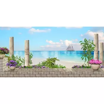 Фотосетка, 320 155 см, с фотопечатью, «Пейзаж с парусником»