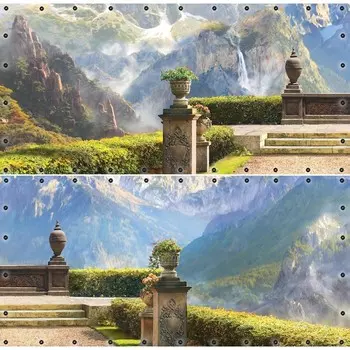 Фотосетка, из двух полотен по 314 155 см, с фотопечатью, люверсы шаг 0.3 м, «Терраса в горах»