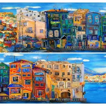 Фотосетка, из двух полотен по 320 155 см, с фотопечатью, «Живописный город у моря»
