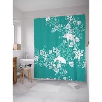 Фотоштора для ванной «Вихрь на морском дне», сатен, размер 180х200 см