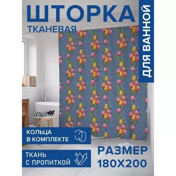 Фотоштора для ванной «Весенние цветы», сатен, размер 180х200 см