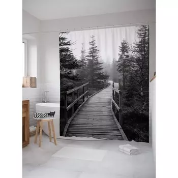 Фотоштора для ванной «Еловый бор», сатен, размер 180х200 см