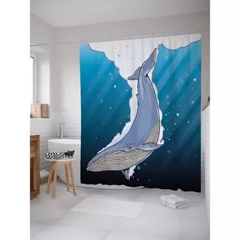 Фотоштора для ванной «Кит ныряет», сатен, размер 180х200 см