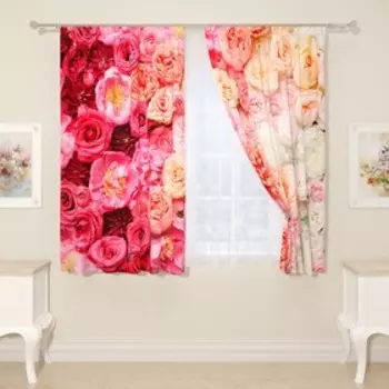 Фотошторы «Астры и шиповник», размер 145x160 см, 2 шт