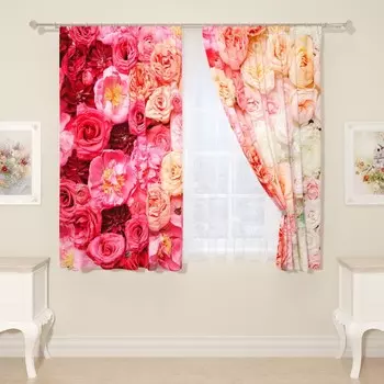 Фотошторы «Астры и шиповник», размер 145x160 см, 2 шт