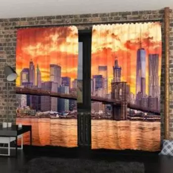 Фотошторы «Багряный закат над Махеттеном», размер 150х260 см, габардин