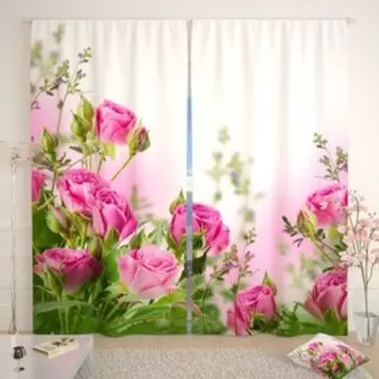 Фотошторы «Букет алых роз», размер 150х260 см-2 шт., габардин