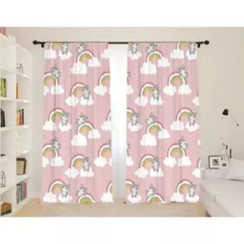 Фотошторы для детской «Котятки на радуге, розовый», размер 145x260 см, 2 шт