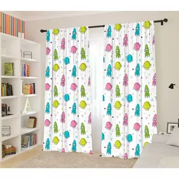 Фотошторы для детской «Ракеты», размер 145x260 см, 2 шт