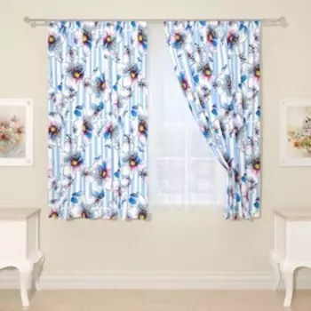 Фотошторы «Голубой гибискус», размер 145x160 см, 2 шт