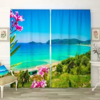 Фотошторы «Голубой пляж», размер 150х260 см-2 шт., габардин