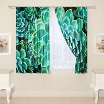 Фотошторы «Голубые суккуленты», размер 145x160 см, 2 шт